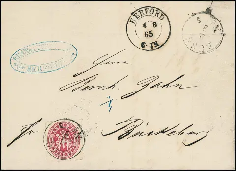 1 Sgr. rosa auf Kabinettbrief mit Aufgabe-Neben-K2 "Herford" nach Bückeburg, seltene Marken-Entwertung durch K1 "AUSG. N.2" und nebengesetzt