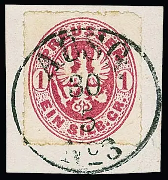 1 Sgr. rosa (min. "eckrund") auf dekorativem Briefstück mit zentrischer und seltener Entwertung durch K1 "AUSG. No. 3", sign. Krause