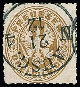 3 Sgr. brun ocre, pièce de choix avec oblitération rare et centrée par K1 "AUSG. N.4"