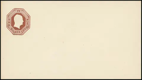 Entiers postaux octogonaux, format normal, 4 Sgr. brun-rouge (Schilling n° "1"), 5 Sgr. pourpre ("3"), 6 Sgr. jaune-vert ("2") et 7 Sgr. rouge brique ("1"), série...