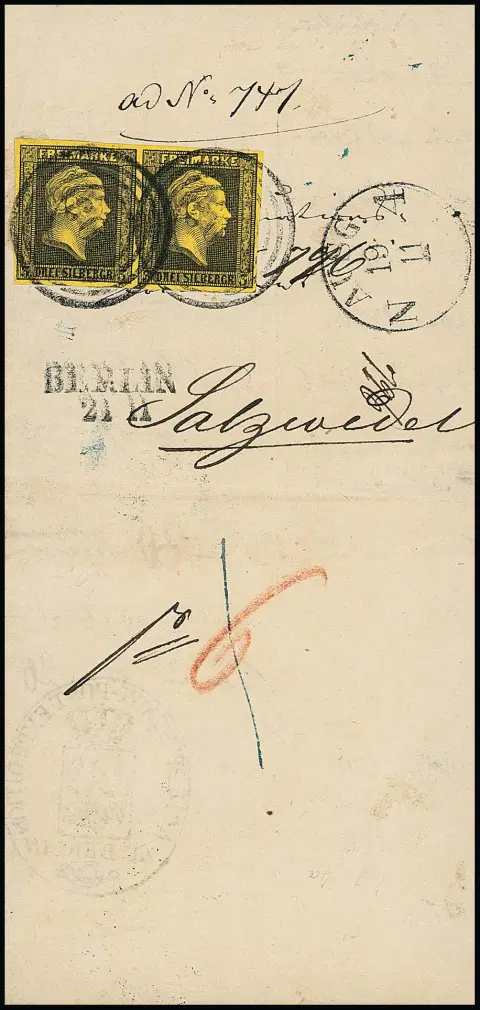 "103", type du bureau de poste de la cour, en combinaison avec le L2 "Berlin" sur document de poste frais (intérieur comme d'habitude pas tout à fait complet) avec paire 3…