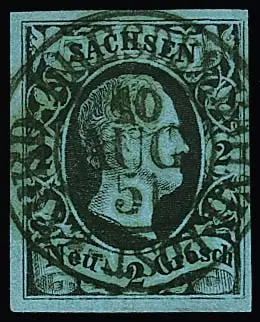 2 Ngr. noir/gris-bleu, pièce de luxe avec K2 idéalement centrique "Dresden Bahnh: Post-Exped:" du 10 août 1851, donc tôt du dixième jour d'utilisation. Photo-exp.…