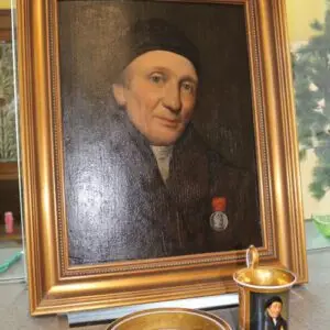 Peinture à l'huile avec grande tasse KPM H 13cm et soucoupe Ø 18,5cm vers 1820, peinture à l'huile L 52cm x H 64cm vers 1820, huile sur panneau de fibres