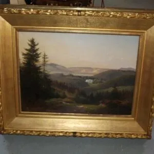 huile sur toile château d'Altenstein (Bad Liebenstein) vers 1897, signée Carl Hummel (Carl Maria Nicolaus Hummel né 1821 Weimar mort 1907 Rome), L 92cm x H 75cm