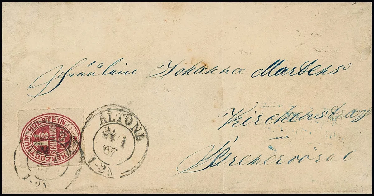 1 1/3 Sch. karmin, äusserst seltene Einzelfrankatur auf Brief mit K2 "Altona", 1867, nach Bremervörde, Porto in der 1. innerpreußischen Entfernung.…