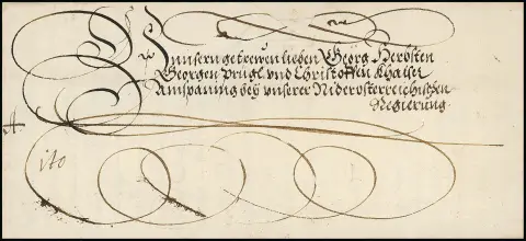 Wien, 1597, dekorativer Kaiserbrief mit Briefkopf von Kaiser Rudolf II. und Unterschriften, großes rotes Siegel
