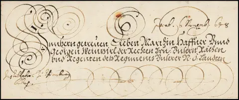 Wien, 1648, dekorativer Kaiserbrief mit Briefkopf von Kaiser Ferdinand III. und Unterschriften, rs. großes Papiersiegel