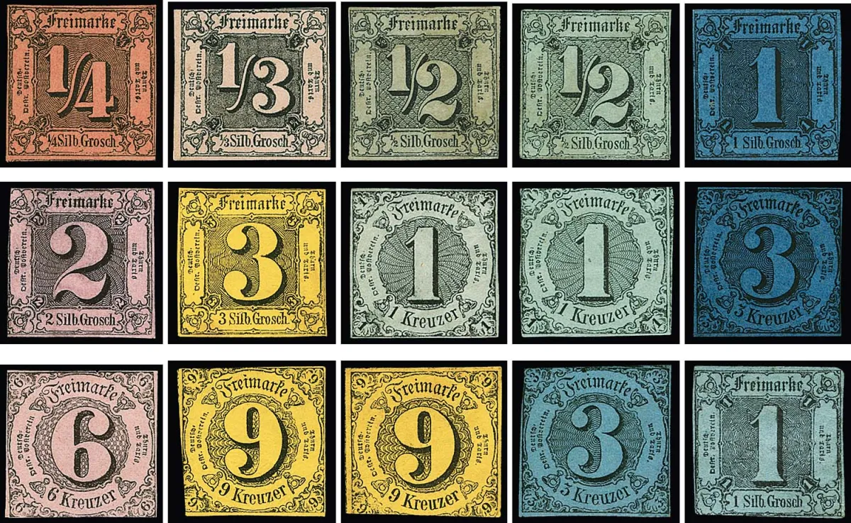 Première émission incluant les deux valeurs complémentaires, complète non oblitérée, en partie sans gomme ou regommée et en états divers, mais offre si rare, avec n° 3a/b, 7a/b et 10I/II