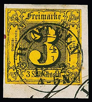 3 Sgr. black/yellow on luxury cover with centered K2 cancel "Rinteln". Photo certificate Sem
