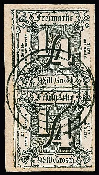 1/4 Sgr. black, vertical pair on luxury letter piece with centred NS "348" (Gräfentonna), signed Opitz, Drahn, Sommer. Mi. 1800,-