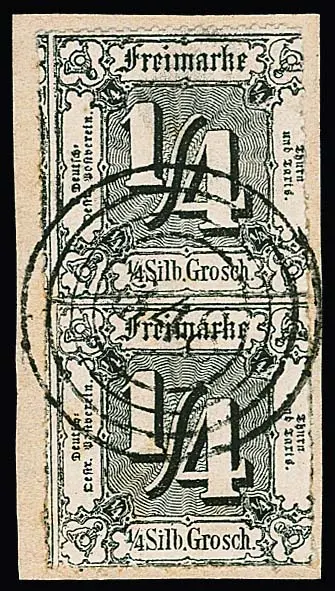 1/4 Sgr. schwarz, senkrechtes Paar auf Luxusbriefstück mit zentrischem NS "348" (Gräfentonna), sign. Opitz, Drahn, Sommer. Mi. 1800,-