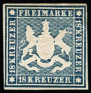 18 Kr. blau, ungebrauchtes, gut gerandetes Prachtstück mit Originalgummi, vom unteren Bogenrand stammend in frischer Erhaltung mit den üblichen leichten…