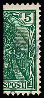 "3 PF" a. halbierter 5 Pfg. Germania, sog. "VINETA"-Aufdruck-Provisorium tadellos gestempelt, Atteste Grobe (1969) und Mozek (2026). Mi. 11.000,-