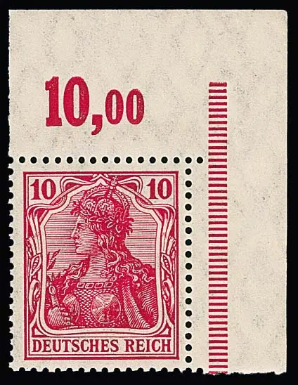 10 Pfg. rose foncé, impression de la paix, belle couleur, coin de feuille supérieur droit, neuf sans charnière. Mi. 1.500,-, certificat Jäschke-Lantelme