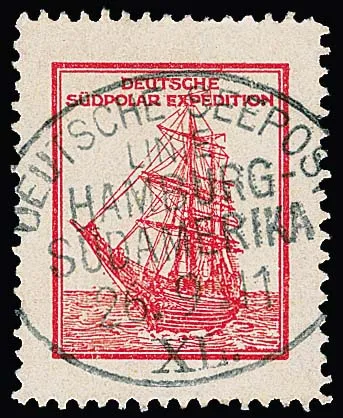 Deutsche Antarktis-Expedition 1911, Marke der Deutschen Südpolar-Expedition mit klarem Seepost-Rundstempel der Linie "Hamburg-Westafrika" 1911