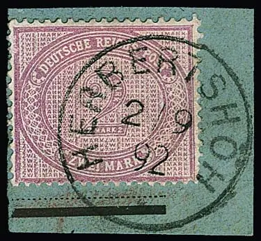 Précurseur 2 Mk. gris-lilas avec charnière sur segment de carte de colis correspondant avec K1 "Herbertshöh" du 2.9.1892 idéal, trois petites dents (sans importance), Dr. Steuer…