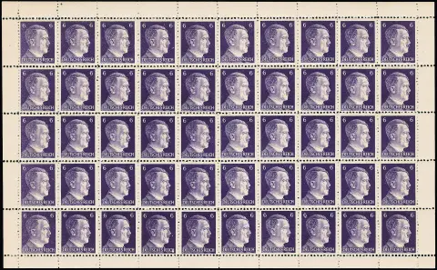 Britische Fälschungen für Deutschland, 3, 4, 6 und 8 Pfg. Hitler je im postfrischen Bogen zu 20 Exemplaren. Einige Werte Beanstandungen wie Tönungspunkte,…