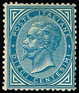10 C. blue, unused, nearly unmounted mint superb piece, signed Raybaudi. Mi. 6000,-, a rare stamp!
