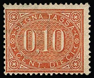 Portomarke, 1869, 10 C. braunorange tadellos ungebraucht, eine seltene und immer fehlende Marke, sign. Diena und Attest Tosto. Mi. 5000,-