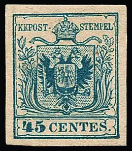 45 C. blau, Maschinenpapier, ungebrauchtes Prachtstück mit Originalgummi, Attest Diena. Mi. 7000,-