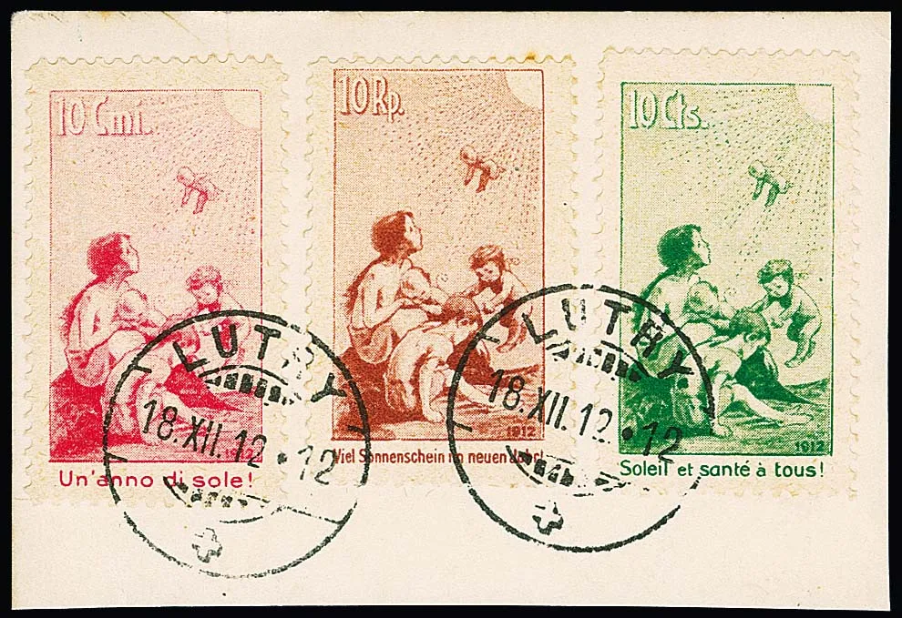 Précurseur Pro Juventute 1912 complet sur fragment oblitéré proprement, édition rare oblitérée ! Certificats Renggli et Liniger. Mi. 6100,-