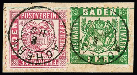 "Achern", K2 sur fragment de luxe avec affranchissement mixte 3 Kr. rose et 1 Kr. vert