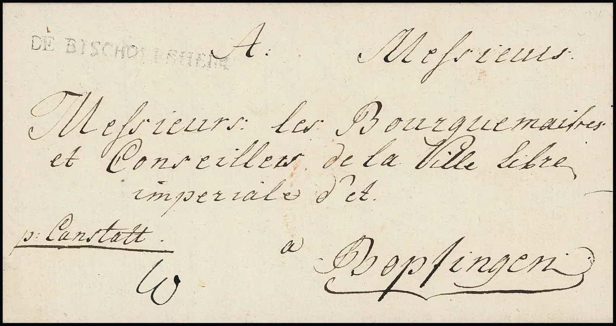 "Bischofsheim", 1796, vzácný L1 "DE BISCHOFSHEIM" na dopise s obsahem, Feuser 500,-
