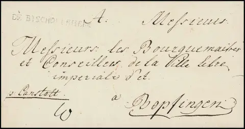 "Bischofsheim", 1796, rare L1 "DE BISCHOFSHEIM" sur lettre avec contenu, Feuser 500,-