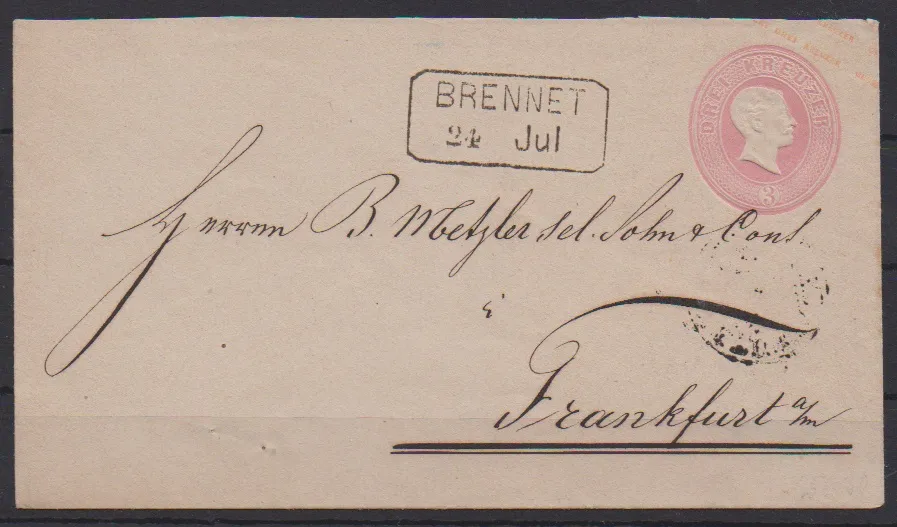 "Brennet", net Billet-Ra2 sur pièce de lettre de cabinet avec bande de trois 1 Kr. noir, ainsi que sur entier 3 Kr. rose