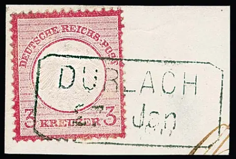 "Durlach", Billet-Ra2 réutilisé sur fragment de lettre 3 Kr. petit bouclier de poitrine, signé Seeger