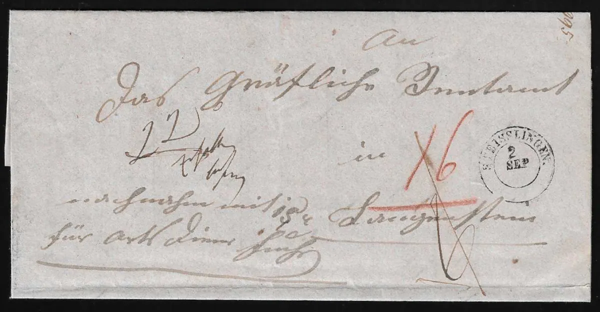 "Eigeltingen", K2 clair sur lettre contre remboursement double usage, à l'intérieur 3 Kr. noir/vert avec NS "34" et K2 "Eigeltingen"