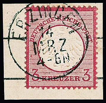 "Erzingen", forwarded dark blue K1 complete on cabinet letter piece 3 Kr. small shield
