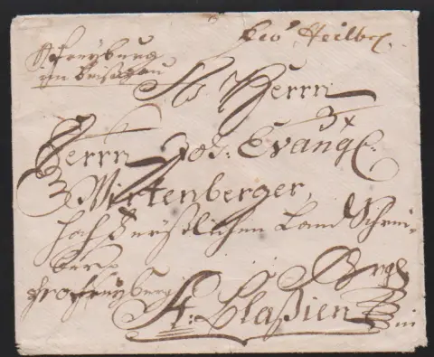 "Freyburg im Breißgau", hs. Aufgabe auf Couvert (1770) nach St. Blasien, rückseitig früher Expreßvermerk an "sämtliche Postmeister"