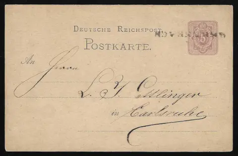 "Gernsbach", 1875, spät nachverw. L1 auf 5 Pfg.-Postkarte Deutsches Reich