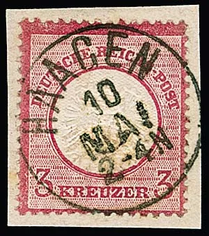 "Haagen", complete reused K1 on 3 Kr. gr. Brustschild cabinet letter piece