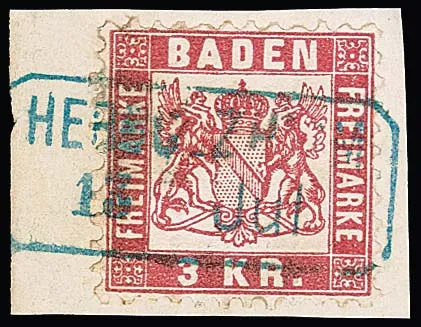 "Herbolzheim", blauer Billet-K2 klar auf Kabinettbriefstück 3 Kr.