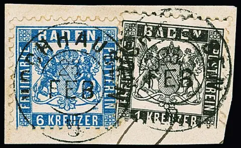 "Hochhausen", K2 auf Prachtbriefstück mit 1 Kr. schwarz und 6 Kr. hellblau