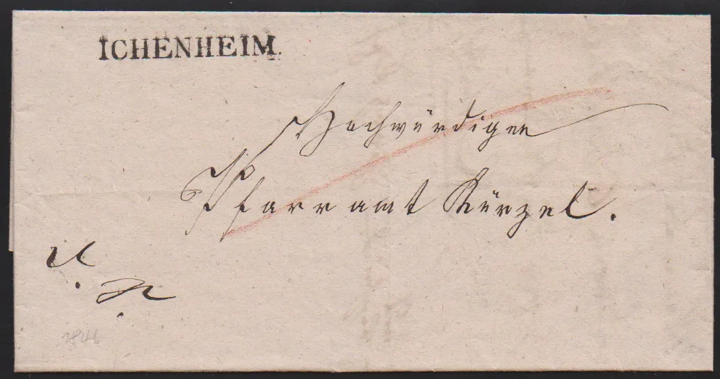 "Ichenheim", 1846, L1 auf Brief mit Inhalt
