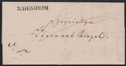 "Ichenheim", 1846, L1 auf Brief mit Inhalt