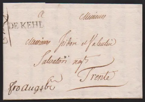 "Kehl", die beiden ersten L1 "DE KEHL", kleine Type 1768, und große Type (1785), auf zwei Briefen