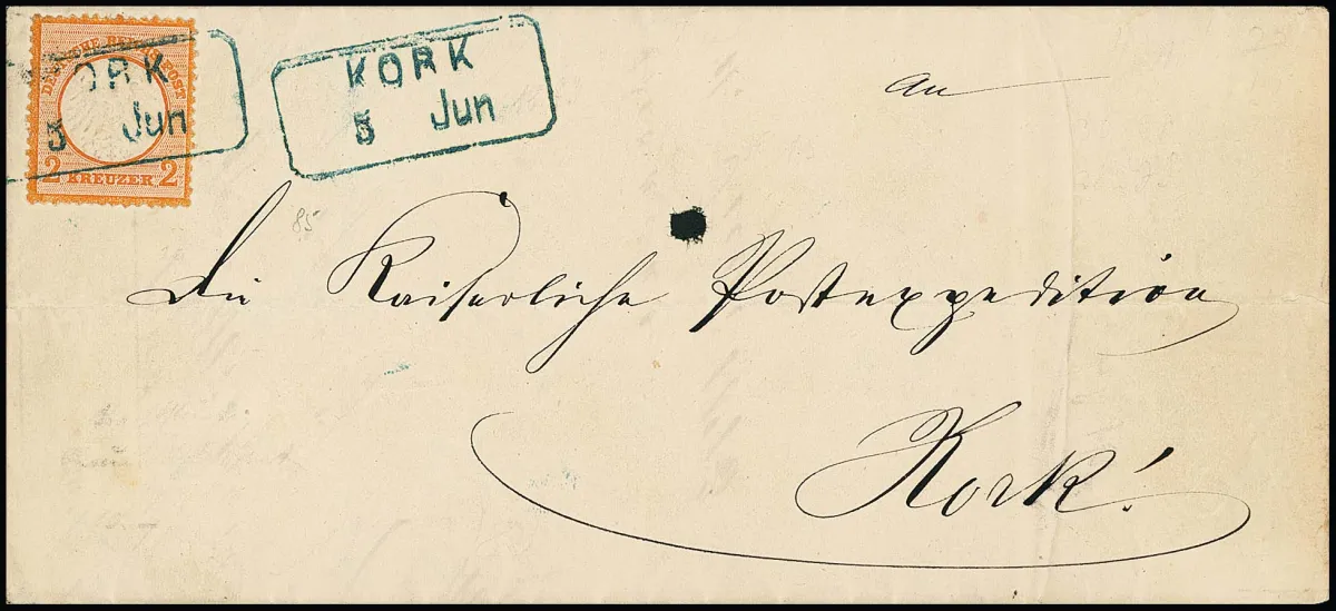 "Kork", Ra2 bleu sur lettre locale affranchie avec Deutsches Reich 2 Kr., attestation photo Sommer