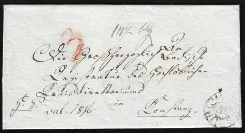 "Meersburg", 1823, K2 "Moersburg" in Sondertype klar auf Wertbrief