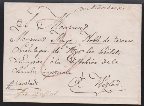"Mimmenhausen", 1774, hs. Aufgabe "de Mimenhausen" auf datierbarem Couvert, seltener Postort!