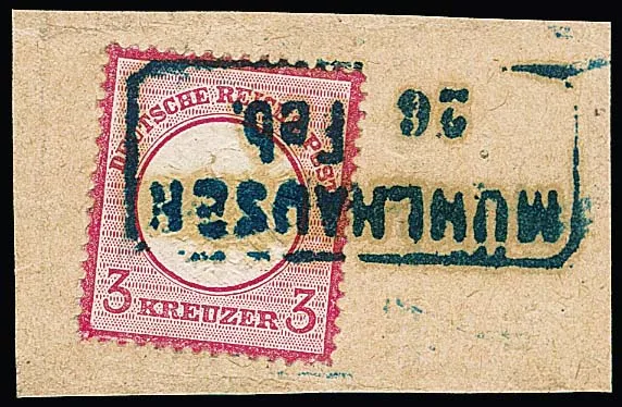 "Mühlhausen", used blue Billet-Ra2 clear and complete on superb letter fragment 3 Kr. small breast shield