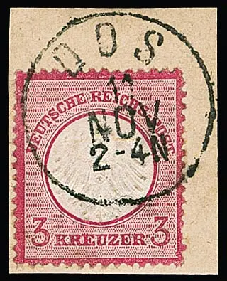 "Oos", nachverw. K1 voll auf Briefstück 3 Kr. kl. Brustschild