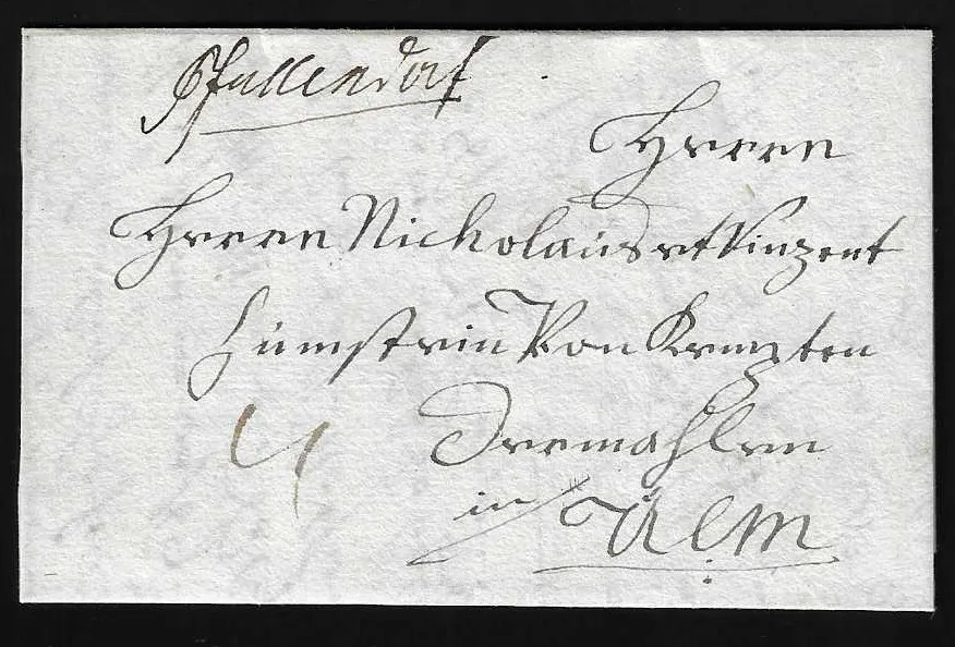 "Pfullendorf", 1796, hs. Aufgabe auf Brief nach Ulm