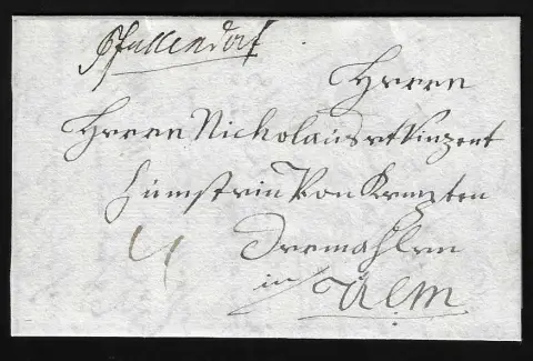 "Pfullendorf", 1796, hs. Aufgabe auf Brief nach Ulm