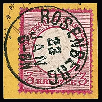 "Rosenberg", nachverw. K1 voll auf Kabinettbriefstück 3 Kr. kl. Brustschild