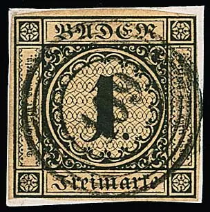 1 Kr. schw./sämisch, allseits voll- bis breitrandig, auf Kabinettbriefstück mit schön zentrischem NS "109" (Pforzheim), Attest Flemming. Mi. 1000,- +