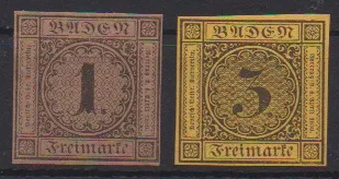 1 Kr. donkerbruin en 3 Kr. donkergeel, ongebruikte herdrukken uit 1866, gesigneerd Stegmüller en Bühler. Mi. 270,-